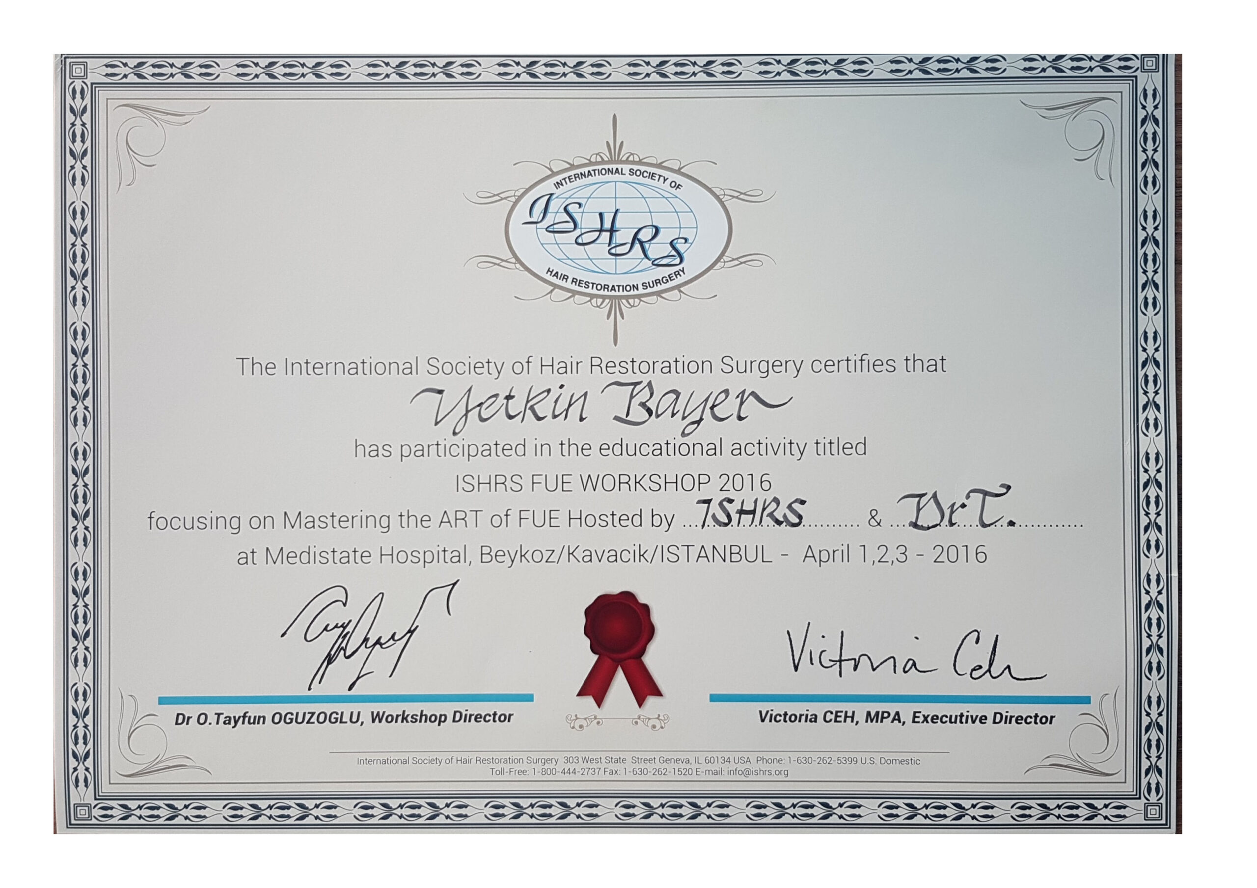 ISHRS CERIFICATE - DR. YETKİN BAYER